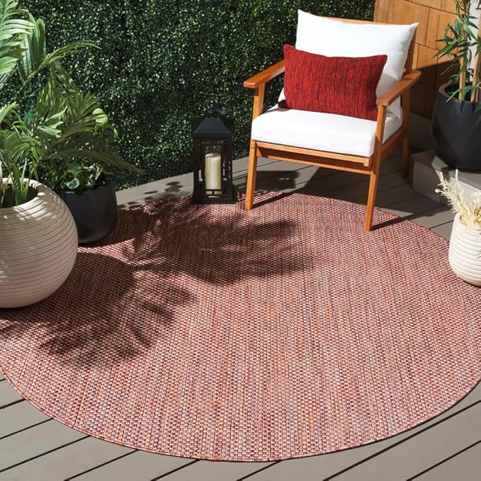 SAFAVIEH Courtyard Collection 6'7'' Round Red/Beige CY8521 Indoor/ Outdoor Patio Backyard Mudroom Area Rug