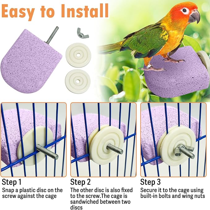 PINVNBY 4 PCS Bird Perch Stands Parrot Calcium Perch Beak Grinding Stone Foot Claws Trimmer Parakeet Platform Parrot Chewing Toys for Small Medium Cockatiel Conure Lovebird Finch(Pink)