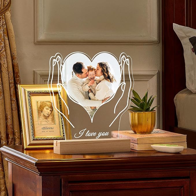 Custom Picture Frames with Photo, Customized Photo Frame with Night Light, Personalized Picture Frame, Customized Christmas Birthday Gifts for Women Men Mom Dad Baby Kids Grandma Grandpa Family
