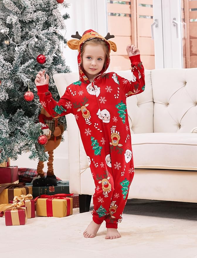 PATPAT Matching Family Christmas Onesie Pajamas – Holiday Hooded Jumpsuit Sleepwear PJs Couples Xmas Loungewear with Socks