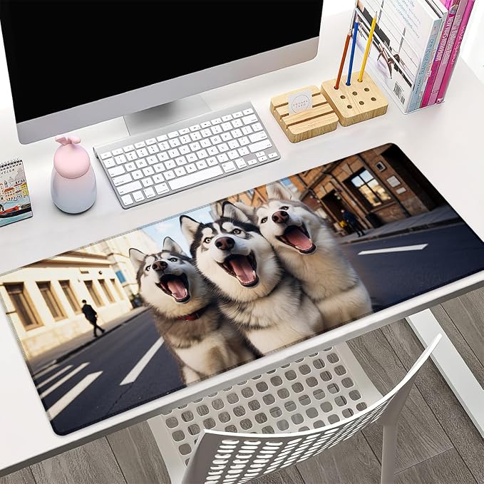Husky Gaming Mouse Pad Gifts 31.5" x 11.8", Non-Slip Rubber Base MousePads for Computers Laptop School Office Home Accessories Decor, Mouse Pad, Keyboard Desk Mat