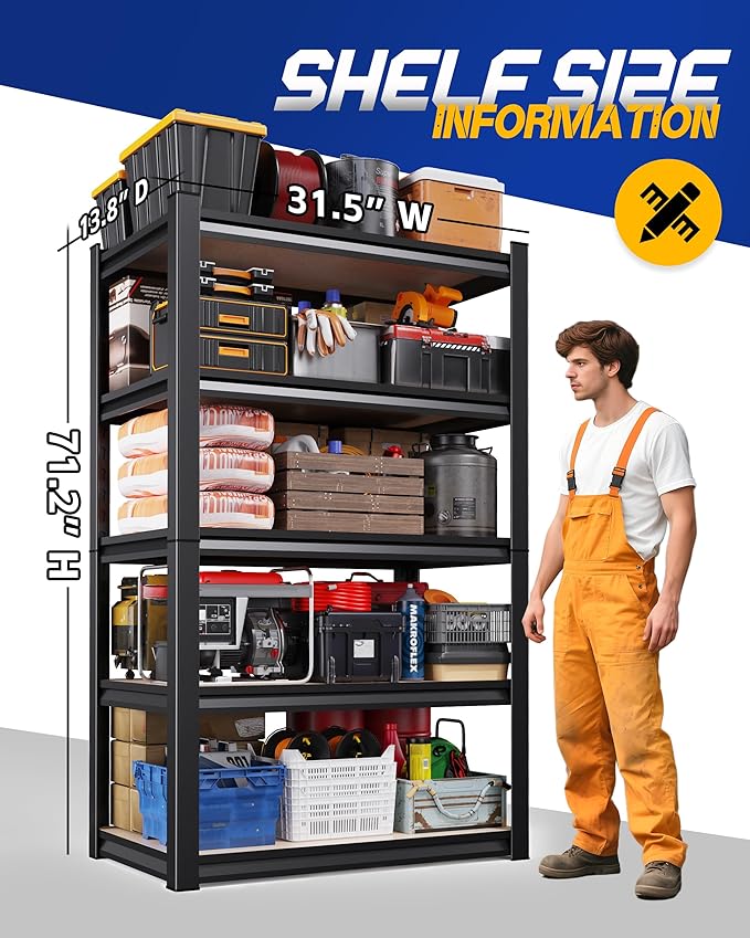 Set of 3 Garage Shelving Heavy Duty Storage Shelves, Adjustable Metal Shelving Unit, Utility Garage Organizer Shelf for Basement, Pantry, Kitchen, Warehouse,13.8" D x 31.5" W x 71.2" H, Black