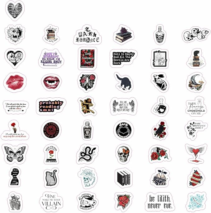 100Pcs Dark Romance Stickers for Water Bottle and Laptop - Dark Romance Party Supplies & Decorations, Waterproof Vinyl Decals, Love and Gothic Stickers, Gifts for Women & Men