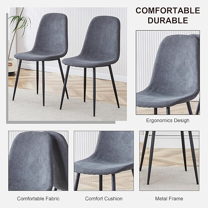 Round Dining Table Set for 4, Modern Kitchen Dining Table and Chairs Set for 4,42" Dining Room Table Set for 4,Round Wood Table Set for 4 with Gery Fabric Chairs for Small Space Kitchen Office