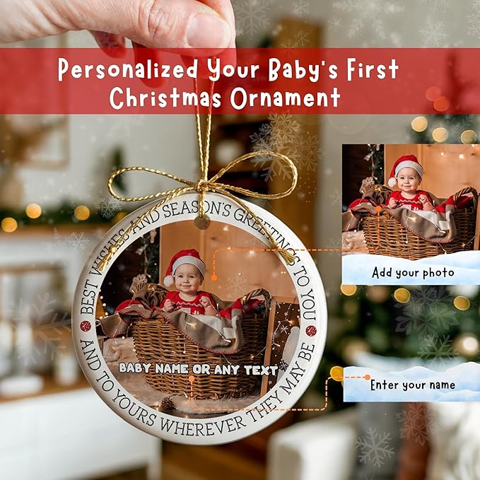 Baby Girl's First Christmas Ornament 2025 Personalized Photo Ornaments Keepsake for Newborn, My First Idea