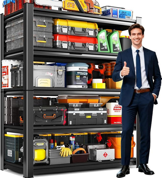 72"H Garage Shelving Adjustable Garage Shelves 3000LBS Storage Shelves,5-Tier Metal Shelving Unit Storage Shelf, Easy Assembly Utility Shelf for Warehouse, Basement, Black (72''H x 39.4''W x 13.7''D)