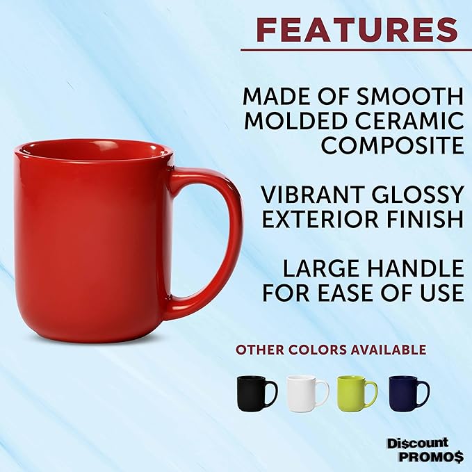 DISCOUNT PROMOS Vibrant Color Glossy Ceramic Mugs 16 oz. Set of 10, Bulk Pack - Perfect for Tea, Espresso, Cappuccino, Hot Cocoa - Red