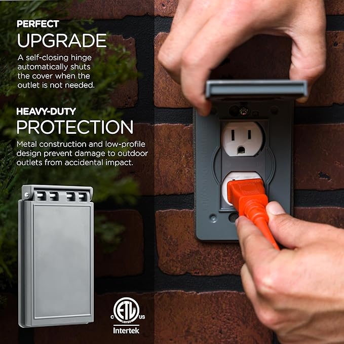 UltraPro Metal Outdoor Electrical Outlet Cover 2 Pack, Heavy Duty Single Gang Outdoor Outlet Cover Weatherproof Enclosure, 84244