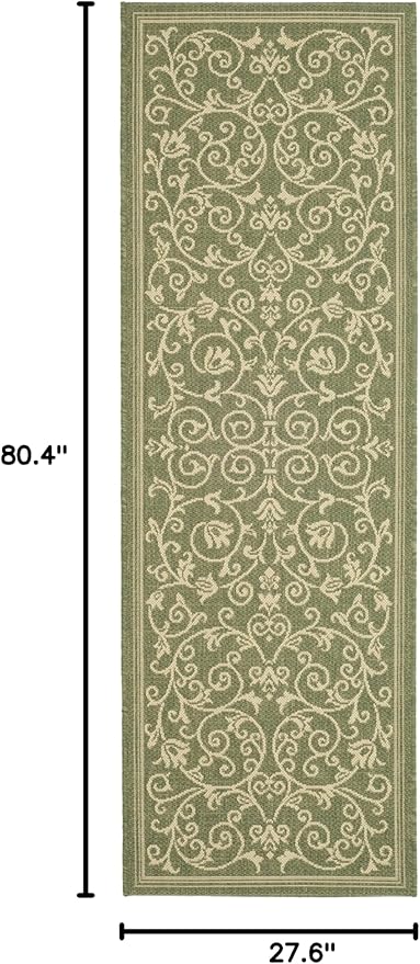 SAFAVIEH Washable Rug Outdoor Courtyard Collection - 2'3" x 6'7" Runner, Olive & Natural, Non-Shedding & Easy Cleaning, Ideal for Patio, Entryway, Mudroom, Hallway, Kitchen (CY2098-1E06)