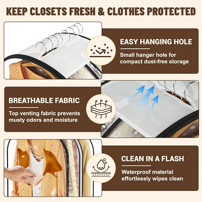 Garment Bags for Hanging Clothes 60” Long, Ultra Clear Suit Bags for Closet Storage, Moving Organization, Travel Covers with 10" Gussets for Coat, Dress, Shirt and Sweater - 2 PCS
