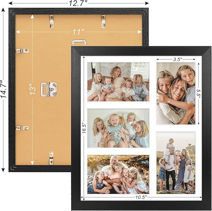 11x13 Collage frame with 5 Openings 4X6 Pictures, Multiple Picture Frame with Mat, Wall or Tabletop Decor, Black Wood Grain,2 Pack