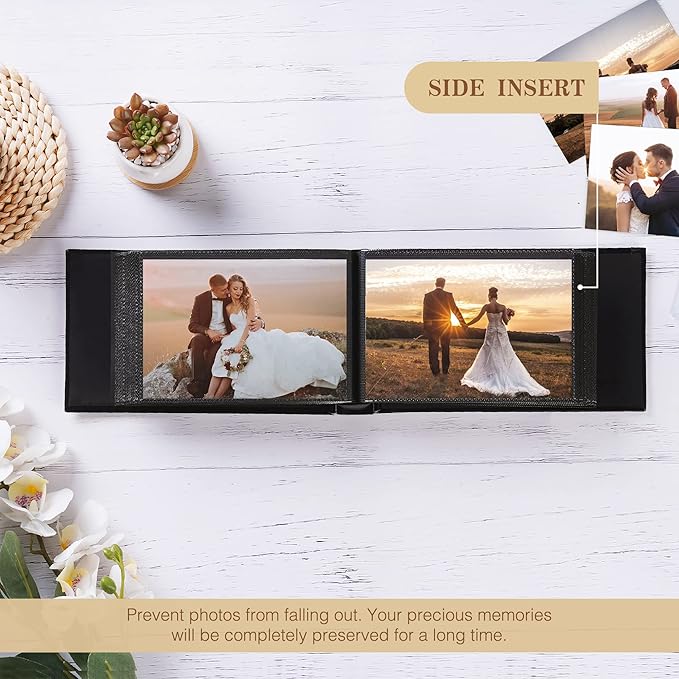 potricher Small Photo Album 4x6 100 Photos Leather Cover Picture Book with 100 Horizontal Pockets for Family Wedding Anniversary and Baby (White)