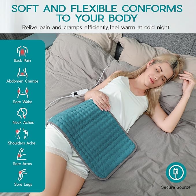 Heating Pad for Period Cramps, Heating Pad for Back/Neck/Shoulder Muscle Pain, 6 Heating & 4 Timer Setting, Auto Shut Off, Moist Heat & Machine Washable, Birthday Christmas Gifts for Women Mom, Cyan