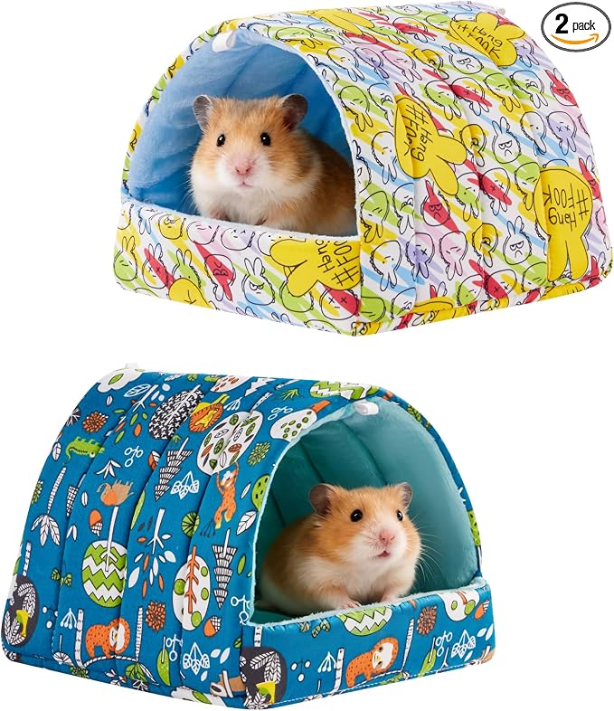 2 PCS Hamster Hideout,Washable Hamster Bed Hamster Bed Hut Hamster House, Small Animal Cage Accessories for Mouse Hedgehogs Ferrets Bearded Dragons and Rats