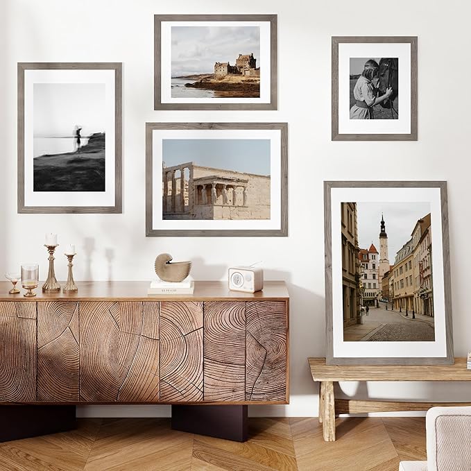 22x28 Picture Frame, Solid Elm Wood Picture Frame with Real Glass, Large Rustic Poster Frame 22"x28", matted to 18x24, 22 by 28 Wooden Frame for Vertical & Horizontal Wall Hanging, Grey, 1 Pack