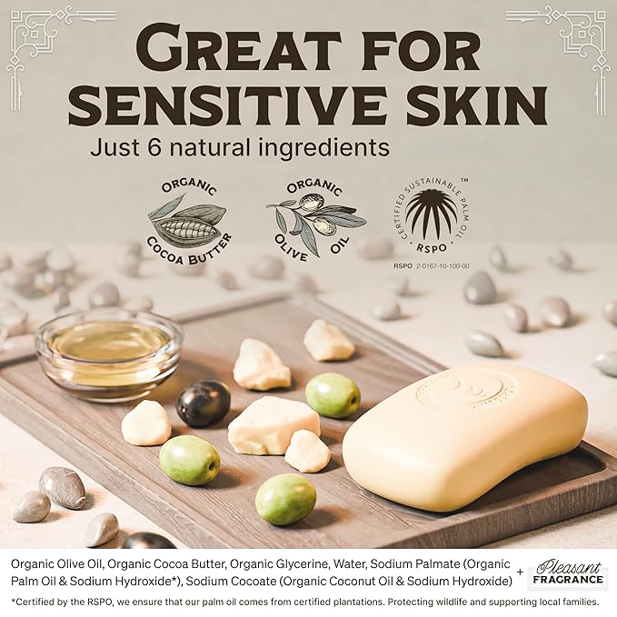 Castile Unscented Bar Soap – 1 Natural Soap Barsfor Men, Women, and Kids – EWG Verified with raw Organic Cocoa Butter and Olive Oil by Carolina Castile, 5 oz