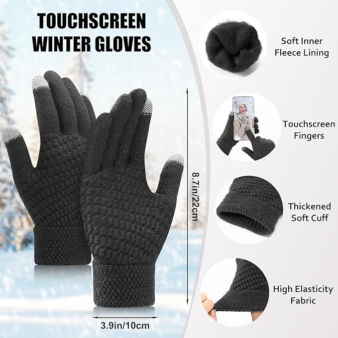 Winter Beanie Hat Scarf Gloves Set, Winter Clothes for Women, Fleece Lined Hats Touchscreen Gloves Thick Neck Warmer