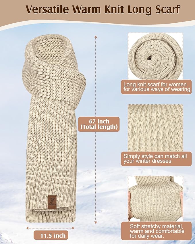 Women Beanie Scarf Gloves Headband Set, Winter Fleece Lined Hat Ear Warmer Knit Scarf Women Gloves Gift Set 4 in 1