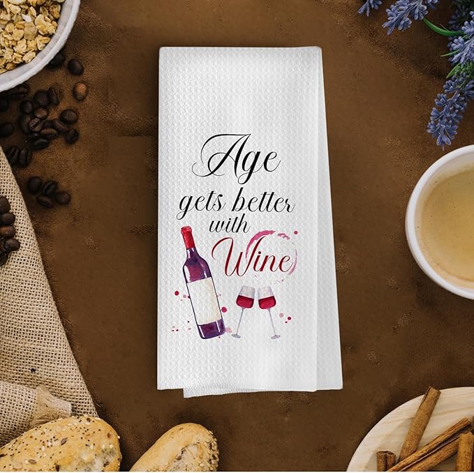 Wine Gifts Kitchen Towels - Funny Wine Gifts Decorative Waffle Dish Towels, Bar Tea Hand Towel, Funny Kitchen Decor, 16x24 Inch
