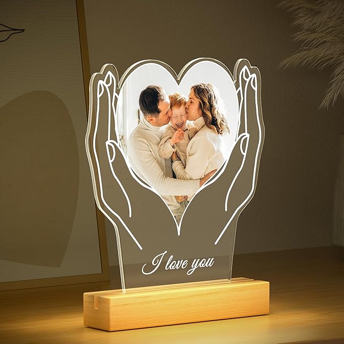 Custom Picture Frames with Photo, Customized Photo Frame with Night Light, Personalized Picture Frame, Customized Christmas Birthday Gifts for Women Men Mom Dad Baby Kids Grandma Grandpa Family