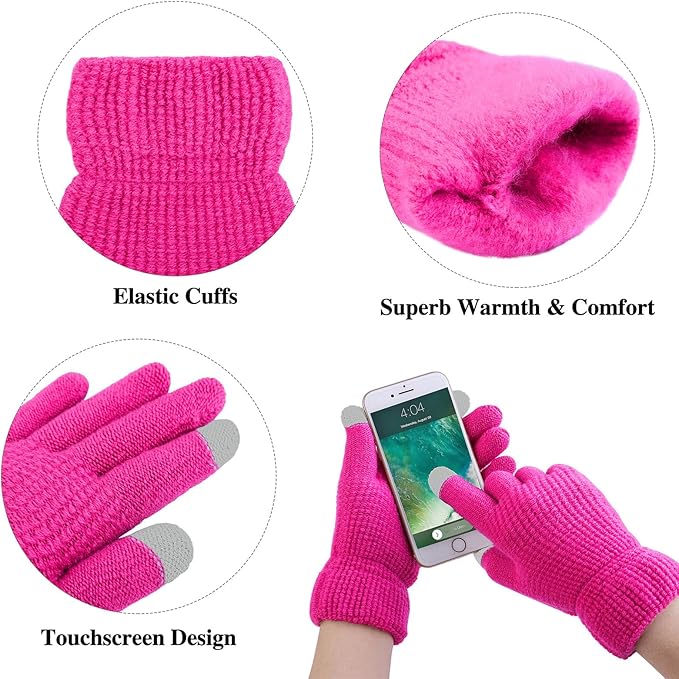 Aneco Womens Winter Warm Sets Knitted Fur Pompoms Beanie Hat Circle Loop Scarf Touch Screen Gloves Winter Favor Accessories