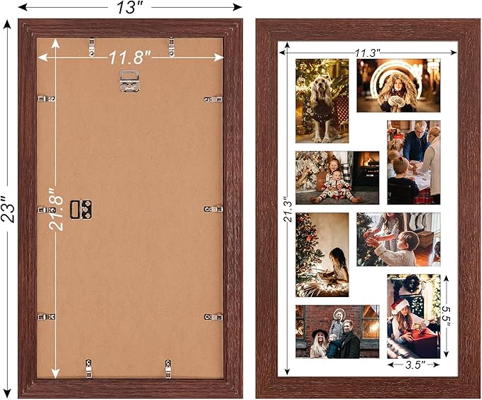 11.8x21.8 Picture Frame Display 8 opening 4X6 Picture Frame Collage,Multi Photo Frame with Mat,Plexiglass,Wall or Tabletop Decor,Walnut Wood Grain