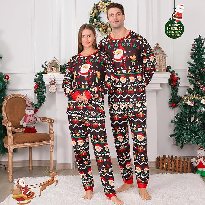ANGELGGH Matching Christmas Pajamas for Family, Cute Vacation PJs Sets for Couples/Women/Men, Xmas 2 Piece Jammies Sleepwear
