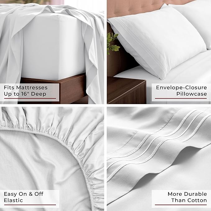 Mellanni California King Sheets Set - 4 PC Iconic Collection Bedding - Hotel Luxury, Extra Soft, Cooling Bed Sheets - Wrinkle, Fade, Stain Resistant (Cal King, White)