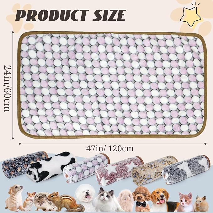 YedsIntu 6 Pcs Washable Guinea Pig Blankets Absorbent Small Animal Fleece Bedding Cage Liners Reusable Pet Pee Pad Sleep Mat Pad Cover for Hamster Ferret Rabbit Chinchilla Hedgehog (24" x 47")