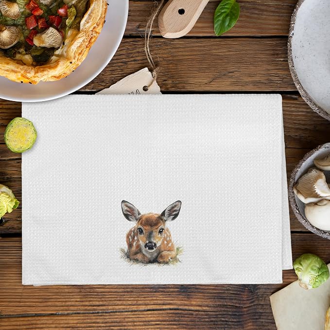Funny Deer Kitchen Towels and Dishcloths Sets of 2, Deer Decor Gifts, Woodsy Rustic Cabin Lodge Forest Mountain Nursery Home Hunting Decor Dish Hand Tea Towels for Bathroom Kitchen, 16x24Inch