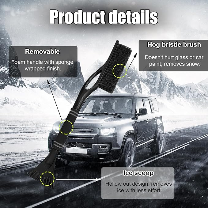 Car Snow Brush and Ice Scraper, Multi-Functional Detachable Snow Brush with Foam Grip, Ice Snow Removal Cleaning Tool for Car Windshield Window, Universal Car Accessories (Black)
