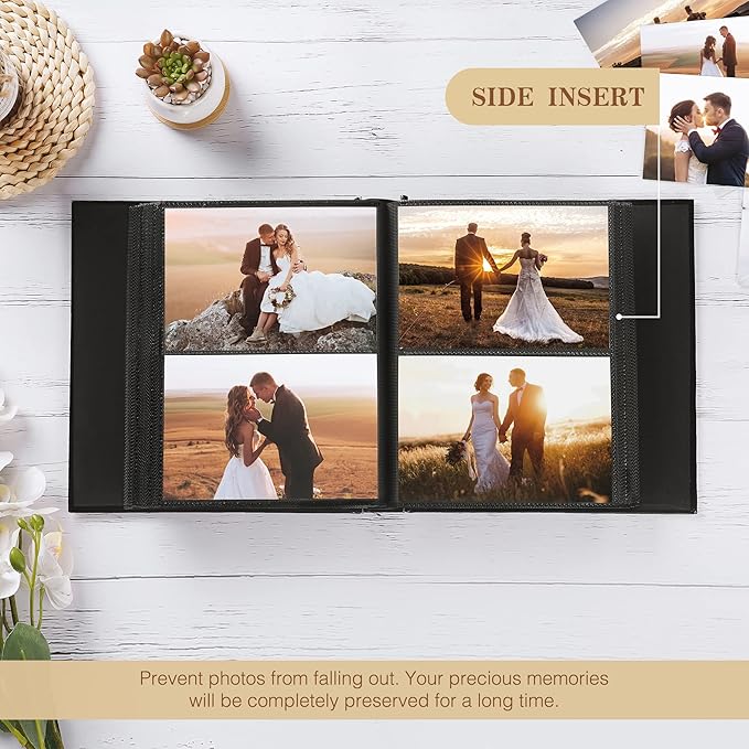 potricher Small Photo Album 4x6 200 Photos Leather Cover Picture Book with 200 Horizontal Pockets for Family Wedding Anniversary and Baby (Red)