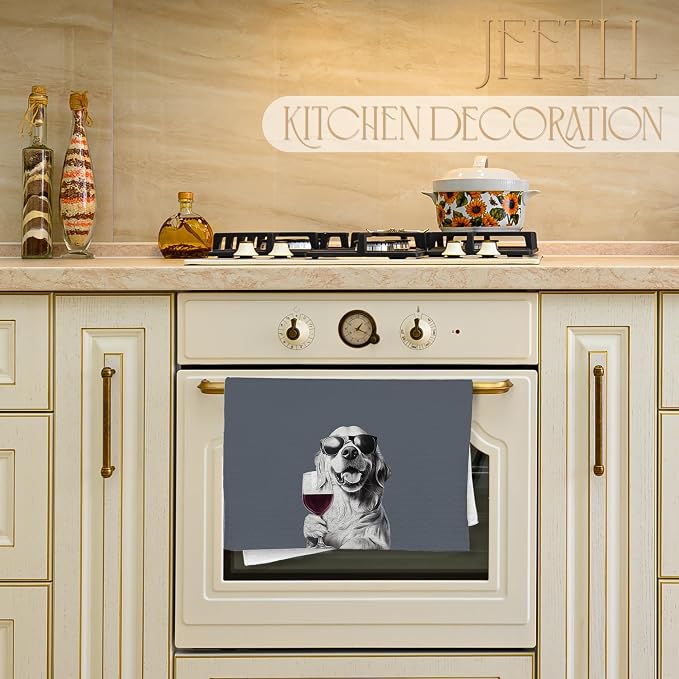 Golden Retriever Decor Kitchen Towels, Golden Retriever Gift Dish Tea Towel for Kitchen Decor, Bar Towels for Bartender, Wine Lover Gifts, 16x24 Inch (Blue)