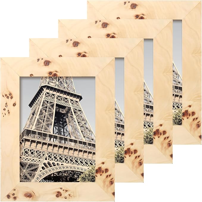 Concepts Set Of 4-5x7 Burl Wood Picture Frames - Natural Wood Finish Picture Frames for Family Photos - Elegant Wallhung Decor in Bulk