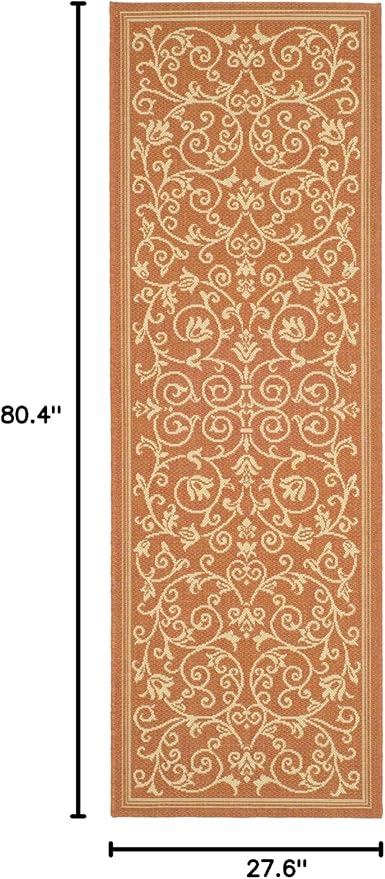 SAFAVIEH Washable Rug Outdoor Courtyard Collection - 2'3" x 6'7" Runner, Terracotta & Natural, Non-Shedding & Easy Cleaning, Ideal for Patio, Entryway, Mudroom, Hallway, Kitchen (CY2098-3202)