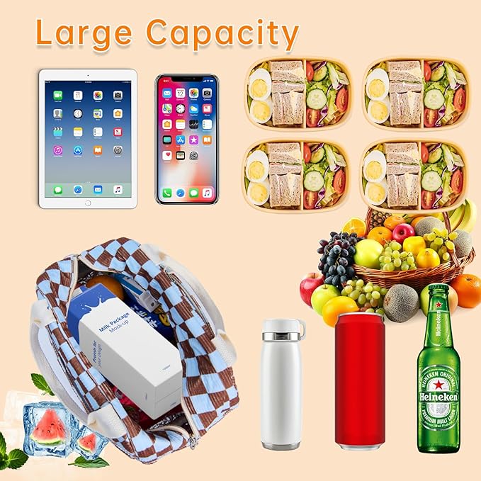 Lunch Bag for Women Men Girl,Large Cute Corduroy Lunch Tote Bags - Reusable Insulated Lunch Box for women with Handle, Leakproof WaterProof Design for Office, School, Work,Picnic.