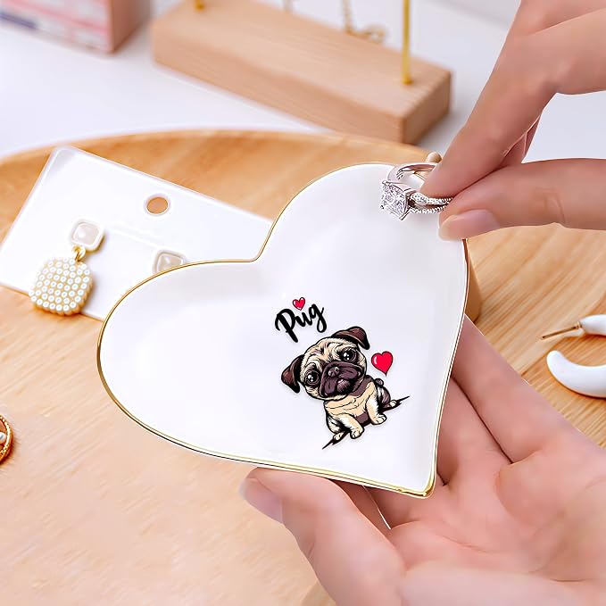 Pug Ring Holder Dish Tray, Gifts For Women Teens Girls, Pug Lovers Themed Stuff Accessories Things Decor Merch, Home Room Ring Earrings Necklace Organizer Holder!