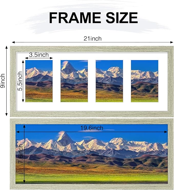 Vittanly 8x20 Collage Picture Frame, Displays 4Pcs 4x6 Pictures with Mat or 1Pcs 8x20 without Mat, Picture Frames Collage Wall Decor for Horizontal or Vertical Display, Driftwood, 1 Pack