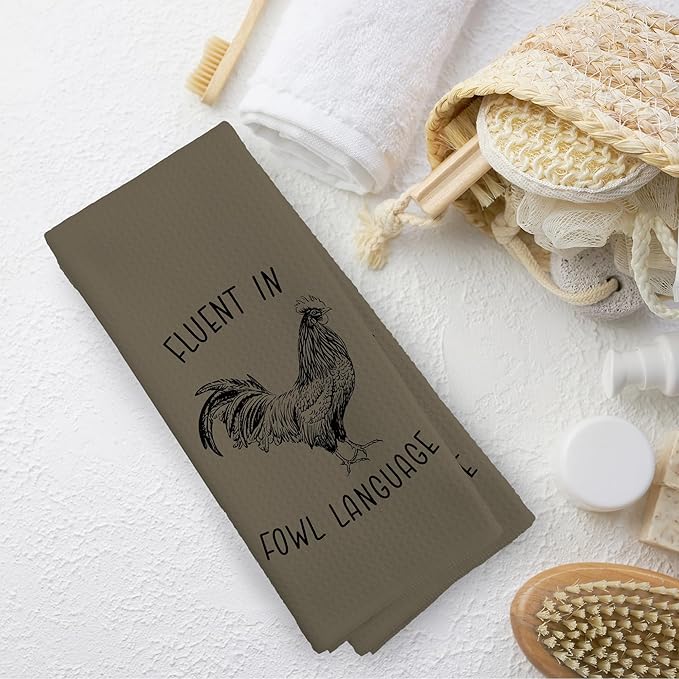 Chicken Kitchen Towels Funny Brown Dish Towel with Sayings 16x24 Inches, Chicken Lovers Gifts Decorative Absorbent Dishcloths Tea Towels for Kitchen Bathroom Decor, Humorous Gifts for Women Men