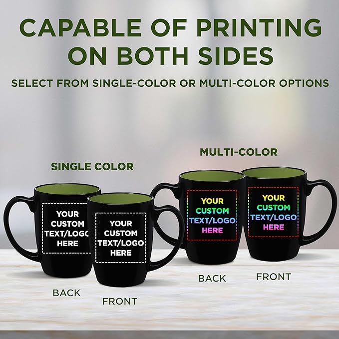 DISCOUNT PROMOS 10 Java Two Tone Coffee Mugs Set, 12 oz. - Customizable Text, Logo - Stoneware, Durable, Easy Grip - BLACKLIME