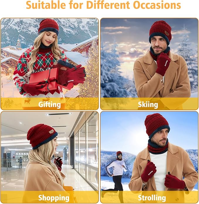 MAYLISACC Winter Knit Beanie Hat Neck Warmer Scarf and Touch Screen Gloves Set 3 Pcs Fleece Lined Skull Cap for Men Women