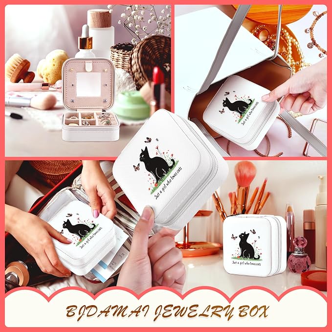 Black Cat Jewelry Box, Gifts For Women Teens Girls, Black Cat Lovers Themed Stuff Items Accessories Merchandise Decor Merch, Travel Ring Earrings Necklace Organizer Holder!