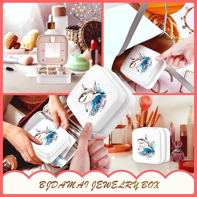 Shark Jewelry Box, Gifts For Teens Girls, Shark Lovers Stuff Items Accessories Things Merchandise Decor Merch, Travel Ring Earrings Necklace Organizer Holder!