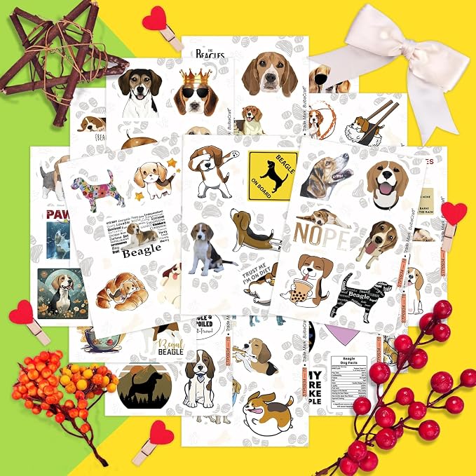 100Pcs Beagle Stickers for Water Bottle and Laptop - Dog Lover Party Supplies & Decorations, Waterproof Vinyl Puppy Decals, Cute Beagle Stickers Laptop Decals, Gifts for Women & Men