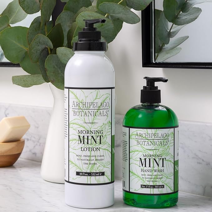 Archipelago Botanicals Morning Mint Lotion, Mint Moisturizing Body Lotion for Sensitive Skin, Paraben-Free, Phthalate-Free, GMO-Free, 18 oz