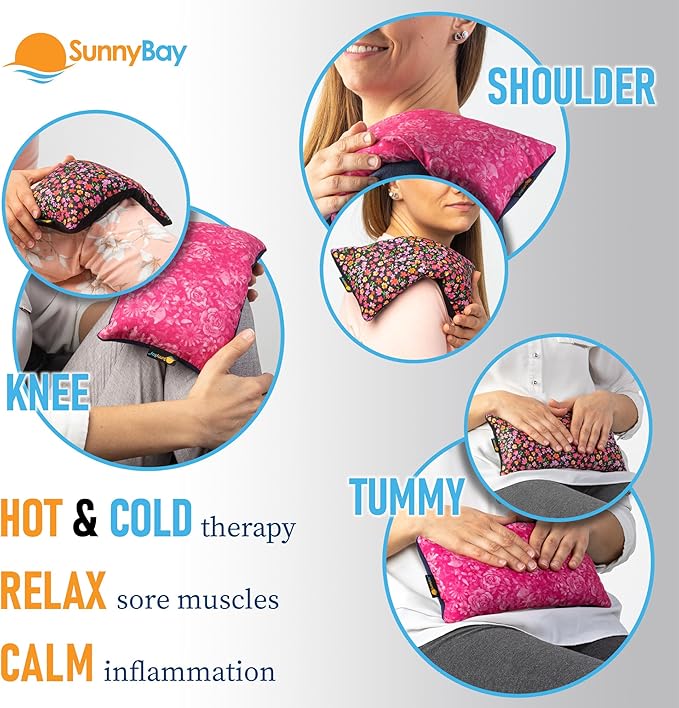 SunnyBay Small Microwave Heating Pad, Microwavable Versatile Cold/Heated Neck and Shoulder Wrap for Back Pain and More, Moist Heat Cotton-Fleece Pad, 6x11 Inches, Hot Pink and Red Flower, Pack of 2