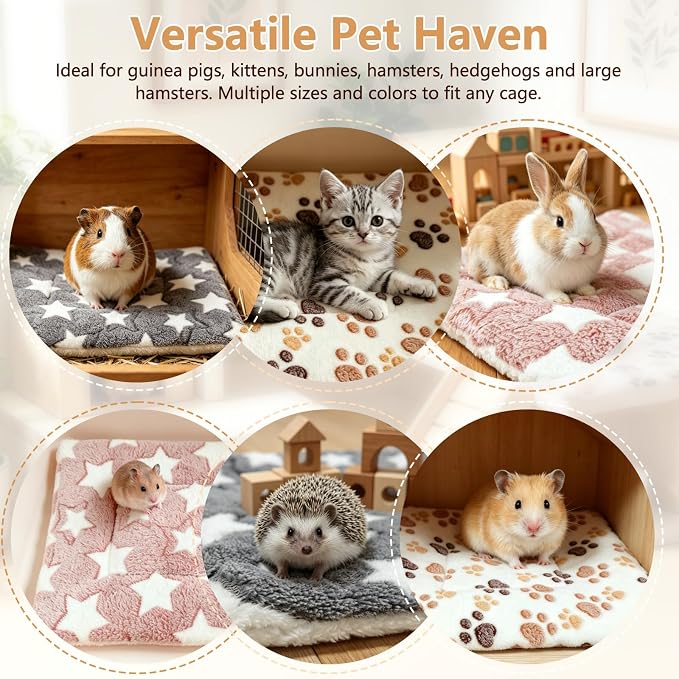 3 Pack Bunny Bed, 12.6"x9.8" Guinea Pig Bed, Washable Warm Small Pet Mat | Soft Small animal bed, machine washable, cage liner for rabbit hamster chinchilla ferret, cozy sleeping pad, 3 colors