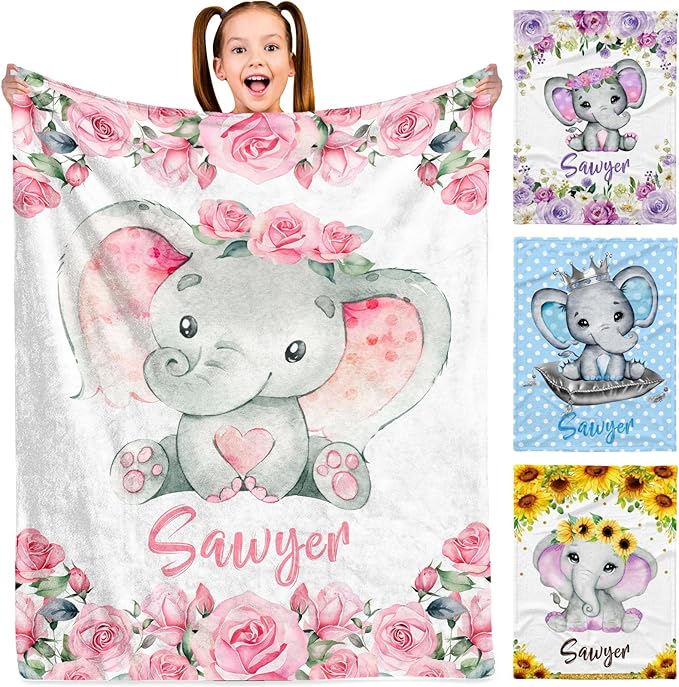 Custom Initial Name Blanket - Personalized Throw Blanket Gift forfor Babies Kids Adults