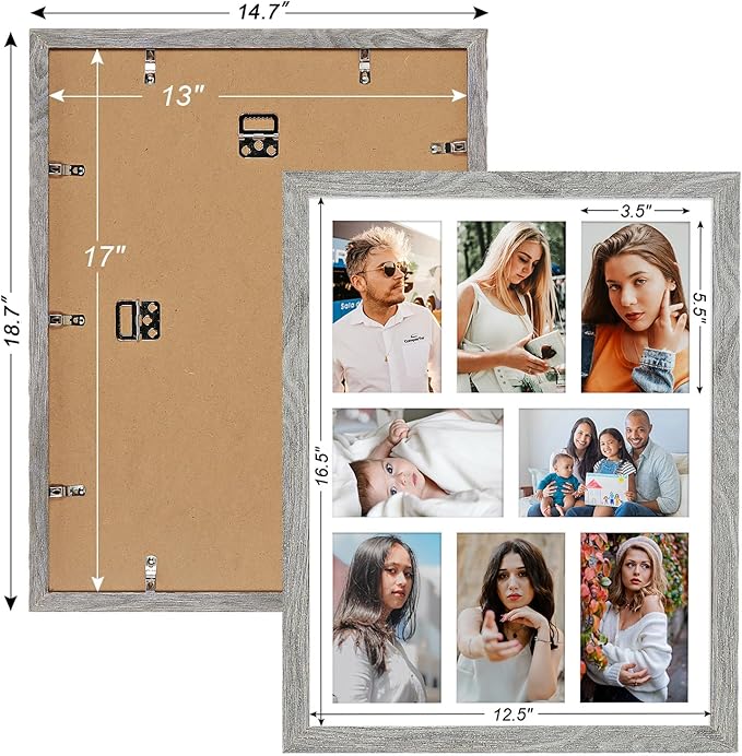 13x17 Collage frame with 8 Openings 4X6 Pictures, Multiple Picture Frame with Mat, Wall or Tabletop Decor, Grey Wood Grain,2 Pack