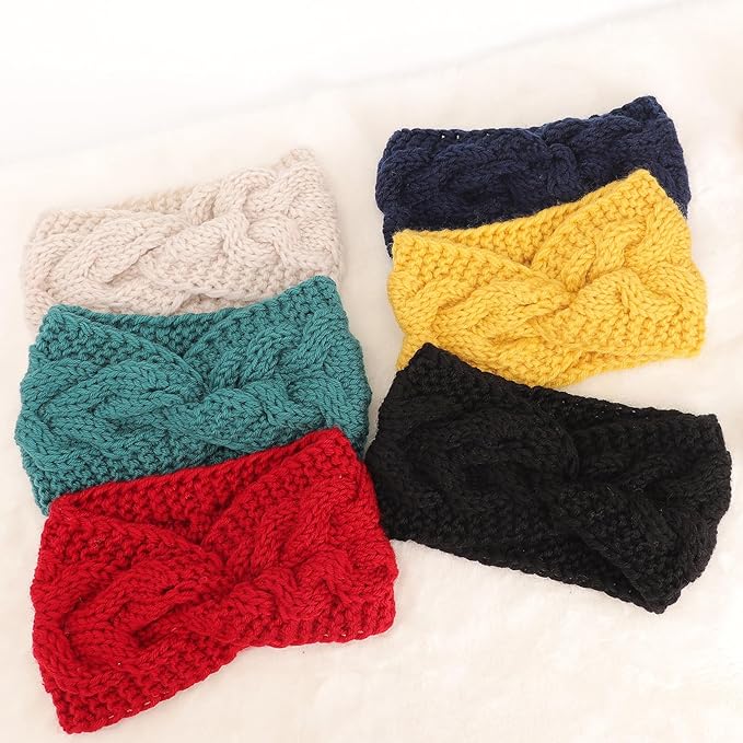 DRESHOW Winter Knit Chunky Headbands for Women Crochet Turban Knitted Ear Warmer Fashion Head Wrap 6 Pack